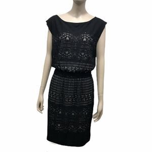 Max Studio Lace Overlay Shift Dress Size M Black